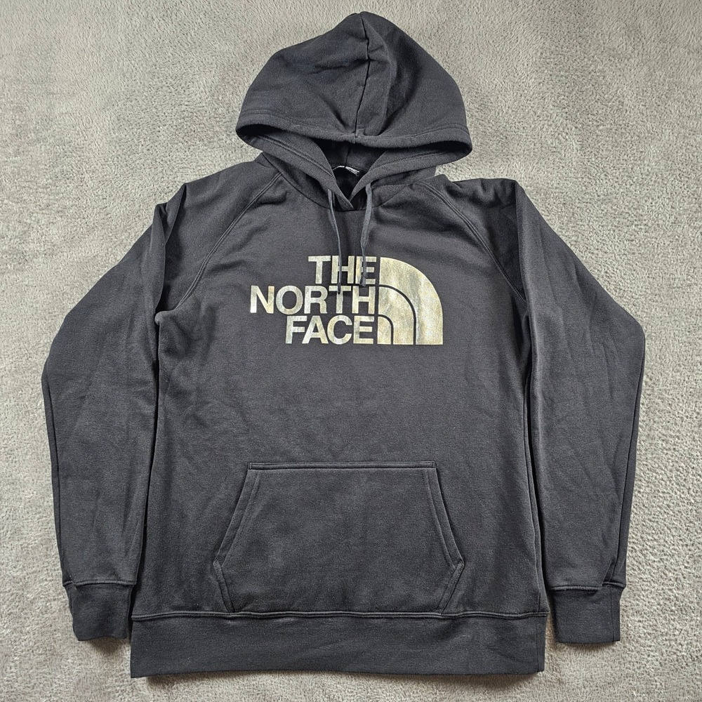The North Face Womens Black Metallic Gold Logo Pullover Hoodie Large